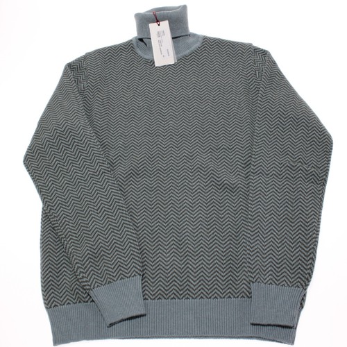 Luciano Barbera NWT Turtleneck Sweater Size 52 US L Blue/Green Chevron Cashmere - Picture 3 of 8