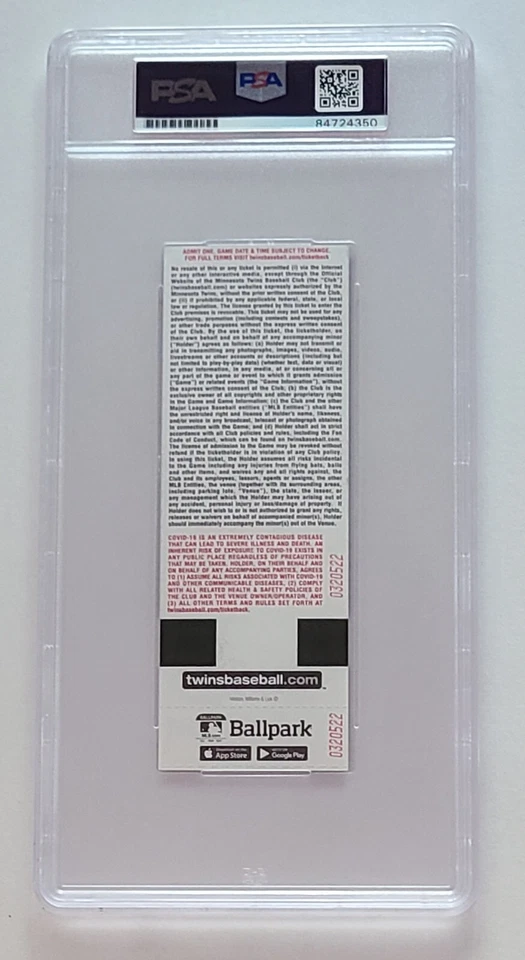 RARE Julio Rodriguez Signed Auto 2022 Twins V Mariners FULL TICKET Green PSA/DNA - Image 3 of 4