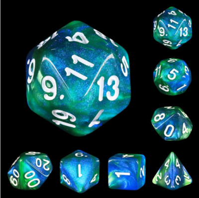 NEW RPG / D&D Dice Set of 7 - Fantasy Firefly Forest