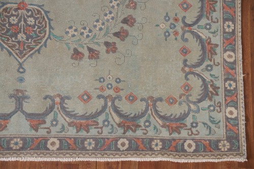 Vintage Sage Green Over-Dyed Tebriz Traditional Area Rug 8'x11' Handmade Carpet - Picture 6 of 12