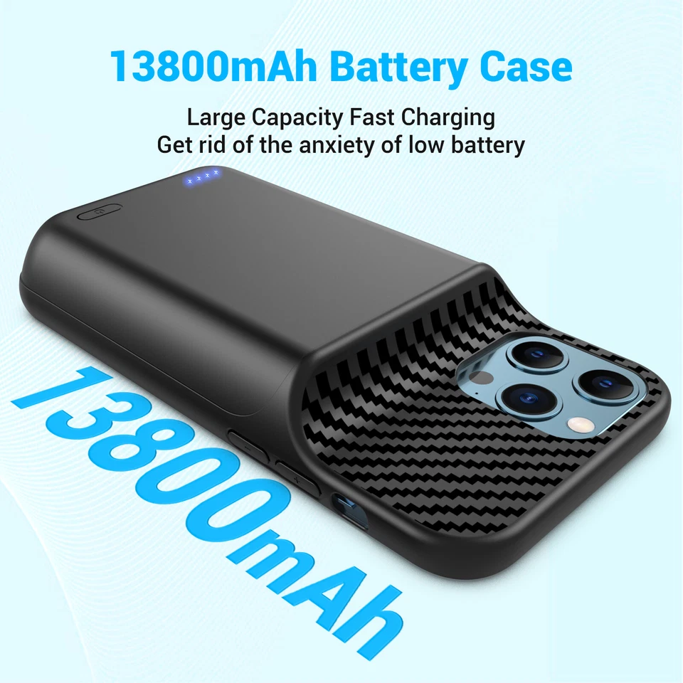 Funda Batería Portátil 13800mAh con Vidrio Templado para iPhone 12 12 Pro (6.1 pulgadas) Foto 3 de 4