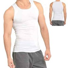 6-12 Pack Mens Tank Top 100 Cotton A-Shirt Wife Beater Undershirts White S-2XL