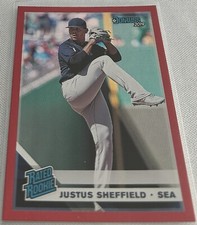 2019 Donruss Baseball Justus Sheffield Seattle Mariners Holo Red Rated Rookie 42