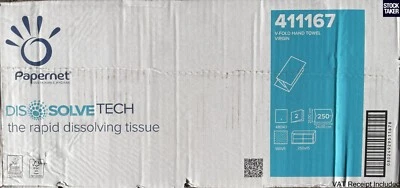 SOFIDEL (3750-Sheets) Papernet 411167 DissolveTech Paper Hand Towels V-fold White 2-Ply