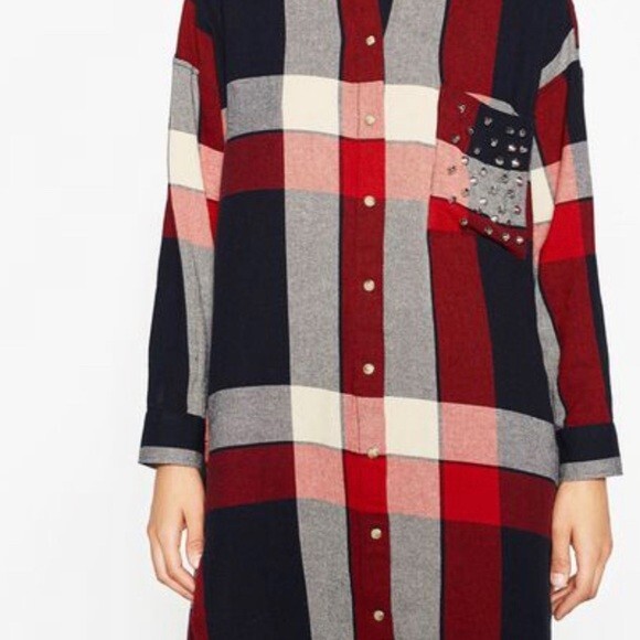 Zara Basic Collection Studded Plaid Flannel Pocke… - image 3