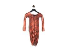 Pretty Little Thing Dress Orange Tie Dye Ribbed L/S Bardot Ruched Bodycon Size 0