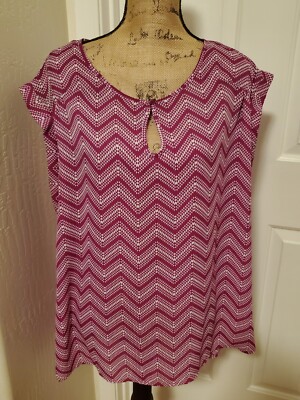 GNW Women's Size 2X Fuchsia Geometric Short Sleeve Tunic Top