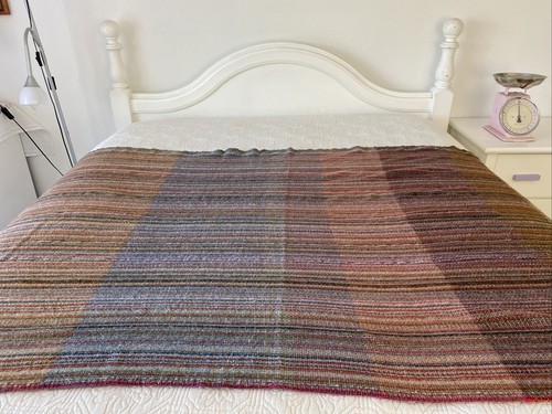 Colourful Stripe / Check Wool Blend Long Single Remnant Blanket 240 cm x 110 cm - Picture 5 of 15