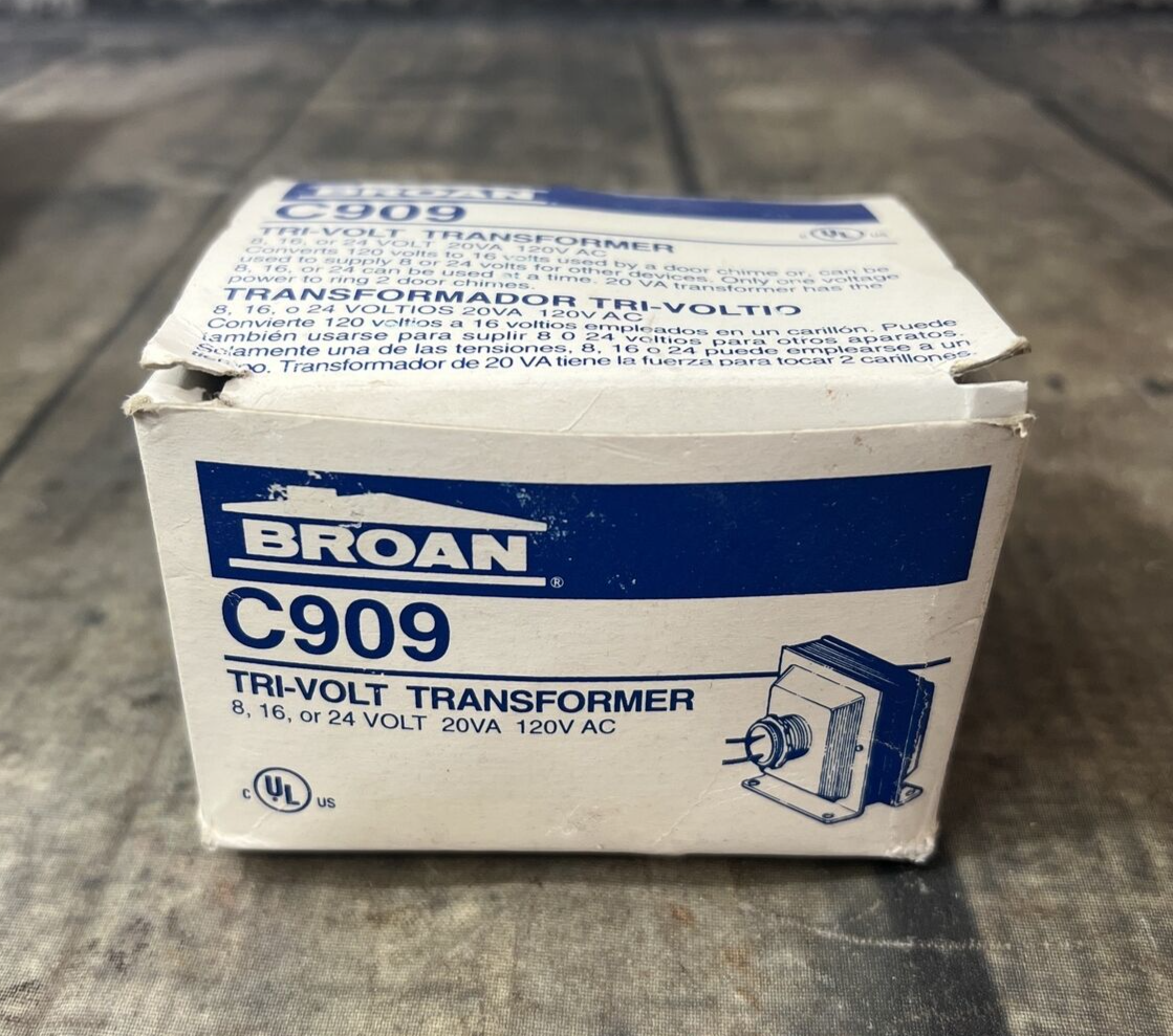 Broan Nutone C909 Transformer TRIVOLT 8 16 24 Volt 20VA For Door Bell