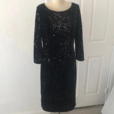 Eliza J - Black Long Sleeve Sequin Velvet Dress - Size L