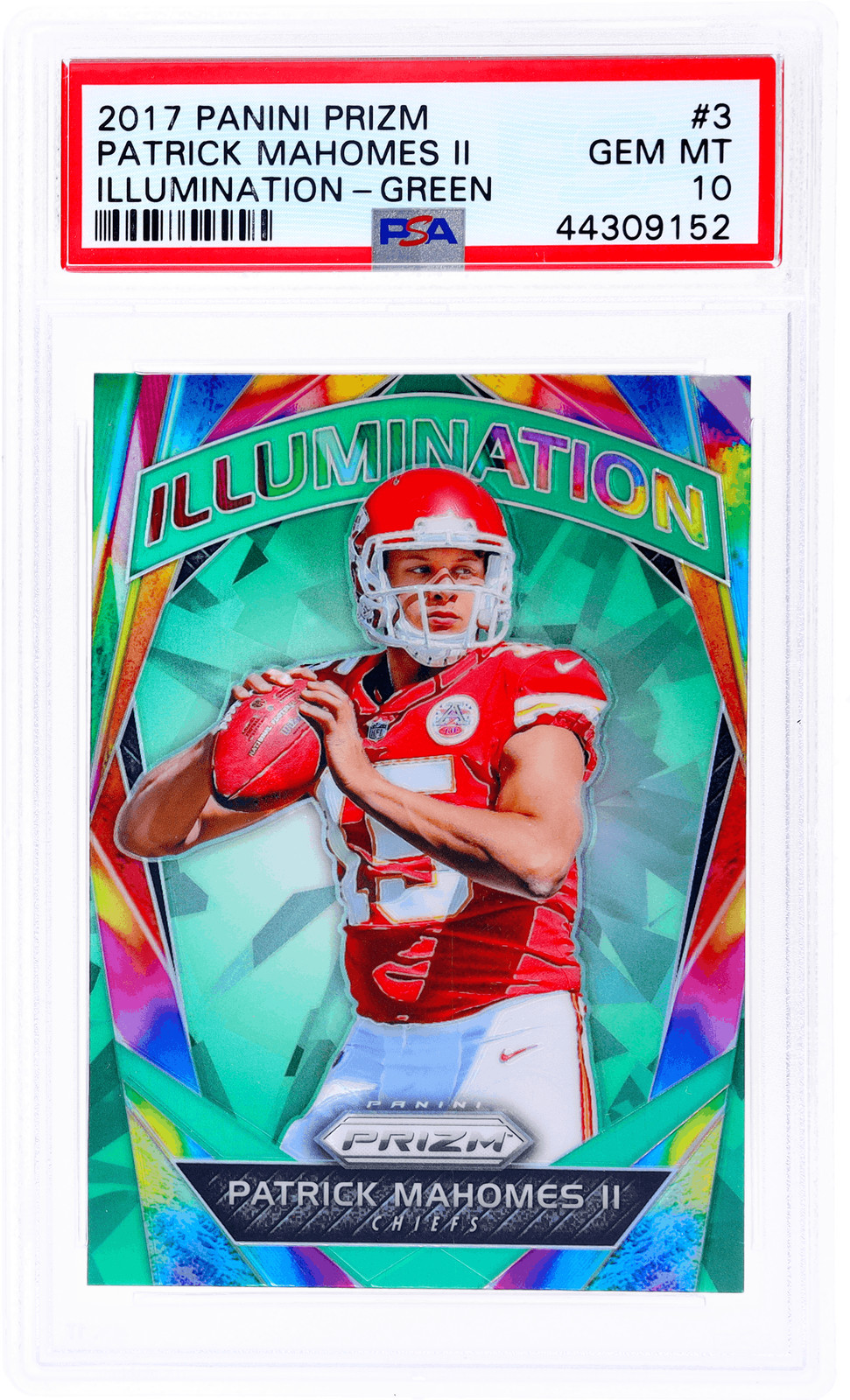 2017 Panini Prizm Patrick Mahomes II Illumination Green #3 PSA 10 Rookie RC