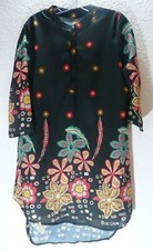 Women's Size L 3/4 Sleeve Shirt Stretchy Black Floral Dress Unbranded