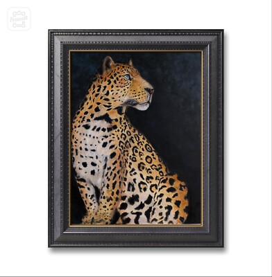 ●ONE BRILLIANT● AubreeOB510Leopard Aubree-OB510-Leopard Original Blue Eyed Leopard Painting Acrylic On Canvas 24x30