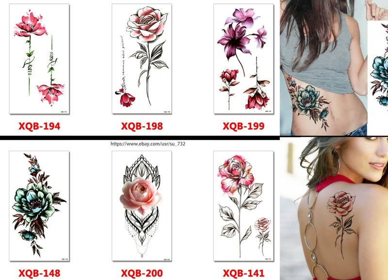 6 X Flowers Temporary Body Arm Tattoo Sticker Half Sleeve Fake Waterproof US 