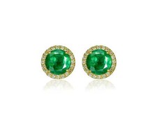 14K Yellow Gold 10mm Round Halo CZ Stud Push Back Earrings