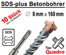 10 Stück SDS-plus Betonbohrer 8 x 160 mm Quadro Bohrer Hammerbohrer Steinbohrer