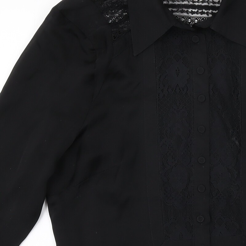 Warehouse Womens Black Silk Basic Button-Up Size … - image 8