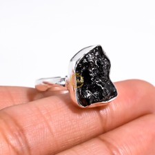 Raw Shungite Gemstone Black Stone 925 Sterling Silver Handmade Promise Ring