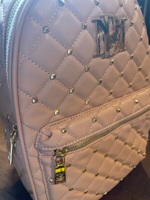 Badgley Mischka Big Pink Diamond Quilted Backpack w/Studs 