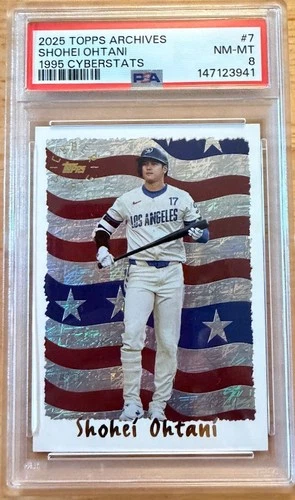 2025 Topps Archives - Shohei Ohtani 1995 Cyberstats #95C-7 PSA 8 Dodgers