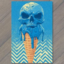 Art Print Ice Cream Skull Blue Dripping Cone Horror Sweet Creepy Bizarre Goth