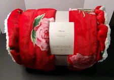 NEW SOLD OUT Target Threshold Rose Printed Plush Throw Blanket Ruffled Trim 
