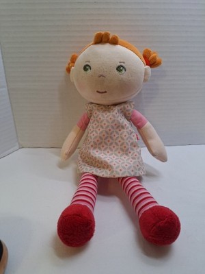 HABA Snug Up Doll Roya Pigtails Embroidered Face Plush Red Hair 10'' Stripes Dres