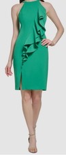 Vince Camuto Women's Green Laguna Crepe Bodycon Front-Ruffle Dress Size 4