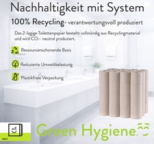 Green Hygiene ROLF - Toilettenpapier, 2-lagig, Recycling, 300 Blatt, 48 Rollen