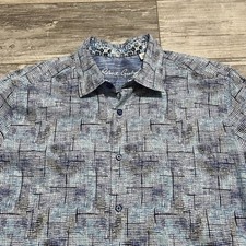 Robert Graham Blue Button Up Shirt Men XL Long Sleeve Floral Flip Cuff