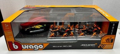Burago MCLAREN 1:43 Formula 1 Pit Lane Set - Garages Pit Crew 3x F1 Cars MCL38