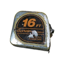 Vintage Olympia Power-Tape Measure 16 Ft Retractable & Locks 2.5” Case Taiwan