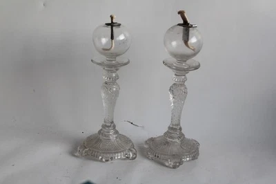 Paire Lampes à huile de dentellière verre XIXe siècle (75477) - Photo 1/4