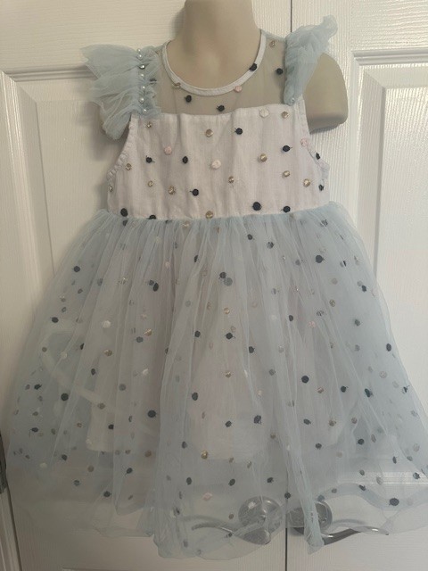 Babamei Girls Size 5/6 Blue Dot Sleeveless Dress