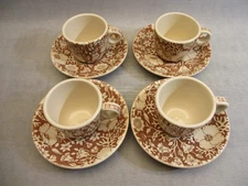 Lot of 4 Poppy Cups & Saucers Wallace Restaurant China Festival pattern