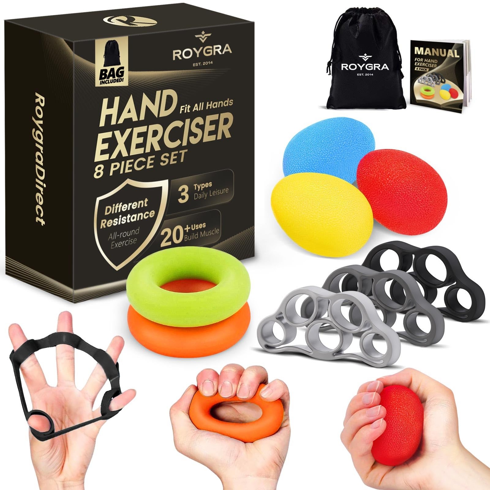 Grip Strength Trainer Set - Forearm & Hand Exercisers for Therapy & Sports