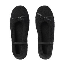 SKIMS Cozy Ballet Black Slippers Faux Leather Bow Size 36  5.5