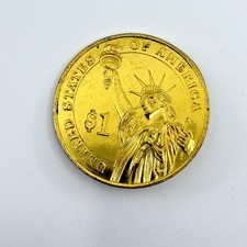 Vintage US Dollar Coin Belt Buckle Gold Tone Statue of Liberty Novelty Americana