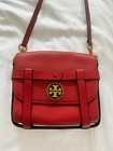 Tory Burch Alastair Red Pebbled Leather Crossbody Bag Gold Logo
