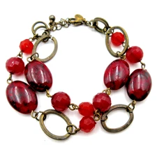 VTG MODERN ? PD PREMIER DESIGNS 8.5" red gold tone wrap bead Bracelet jewelry