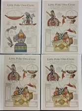 LOT c1920 antique LITTLE FOLKS OWN CIRCUS PAPER uncut PAPER DOLLS 4pc Anson Hart