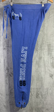 VTG Y2K Victoria  s Secret Sweatpants Blu Ankle Zip 86 Patch Dog Logo Live Pink M