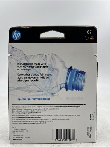 HP 67 2-pack Black/Tri-color Original Ink Cartridges EXP 11/2026 - Picture 3 of 4