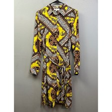 OVI Shirt Dress Women Large Yellow Leopard Black Cheetah Scarf Print Baroque