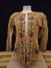 American Indian Northern Cree Beaded & Fringed Buckskin Jacket Mid 20th century
