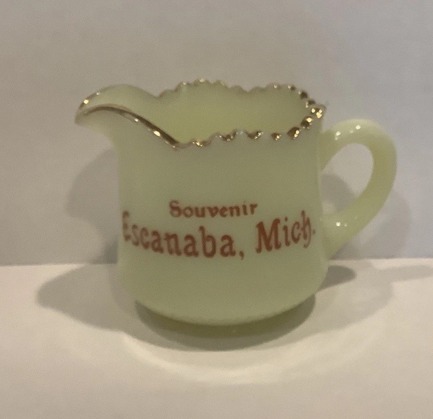 Escanaba, Mich. Souvenir Custard Glass Creamer