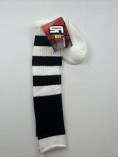 VTG Socks Soccer Over Calf Medium White Black USA Made Acrylic 9-11 23" NOS