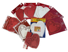 LOT of 9 Pkgs: 6 RED  3 WHITE 6" PAPER HEART DOILIES  350 Total Count  NIP