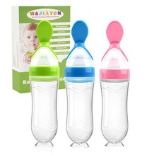 Baby Food Feeder 3 Pack Silicone Baby Food Dispensing Spoon with Standing Bas...