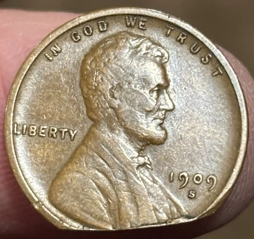 1909s vdb Lincoln Cent genuine full VF details coin, damaged/clipped LOW PRICE